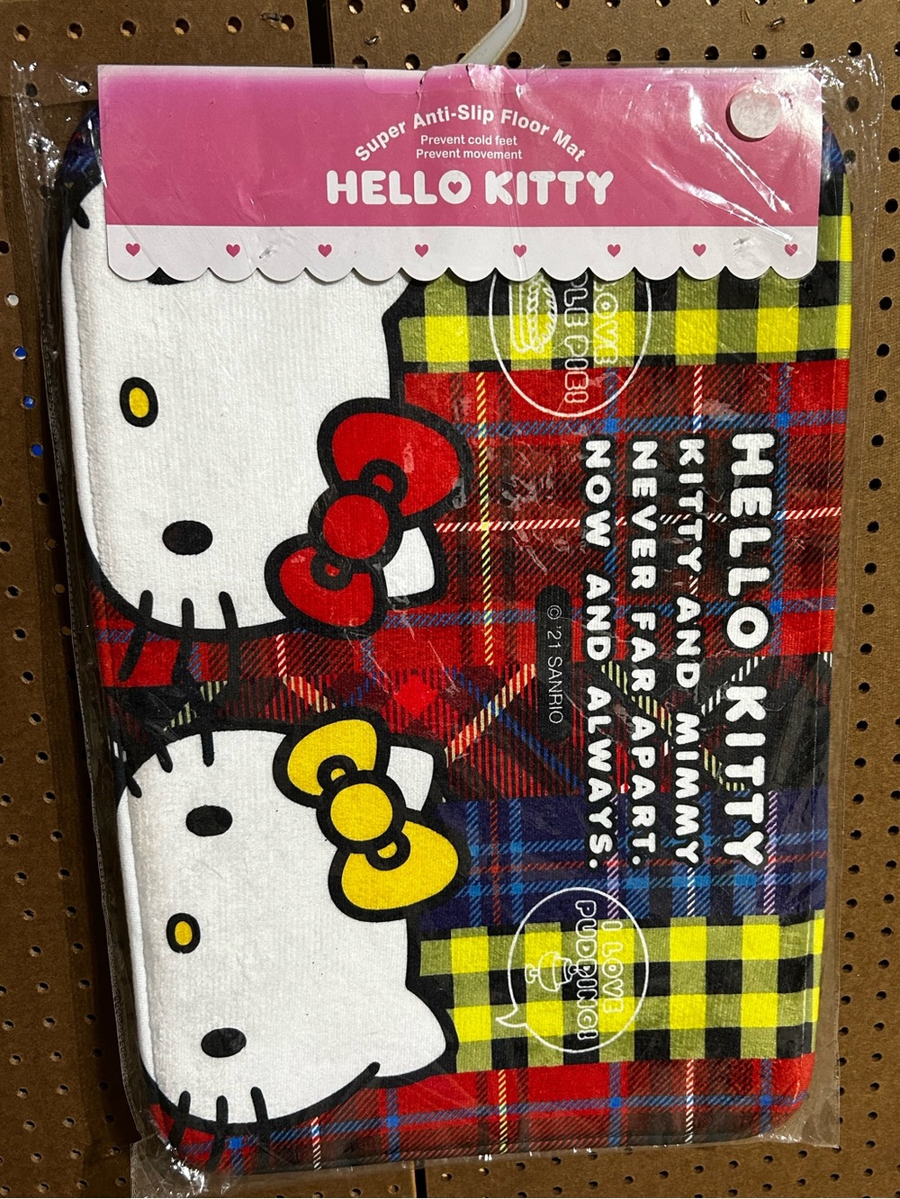 Hello Kitty and Mimmy Tartan Plaid Anti Slip Floor Mat Sanrio New in Package